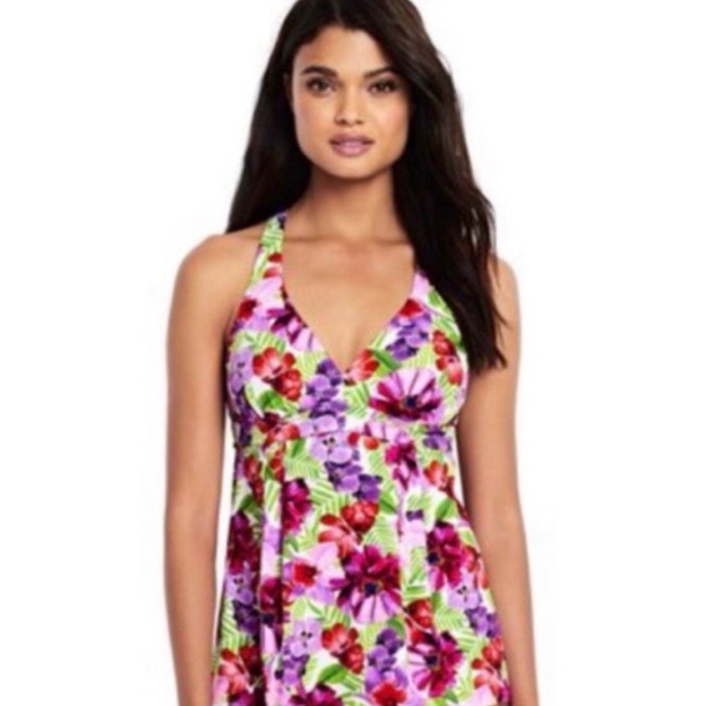 Lands’ End Floral Tankini Top NWT